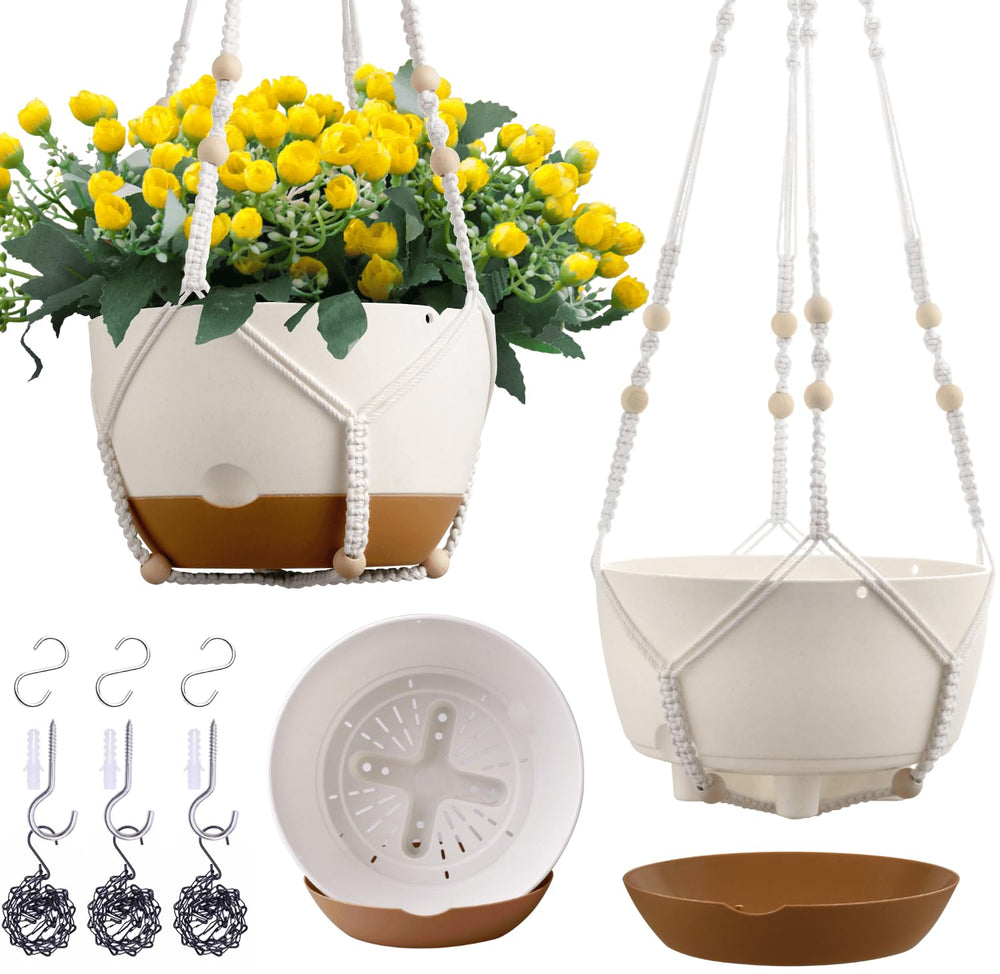 montresor 8 inch white self-watering hanging planter front view