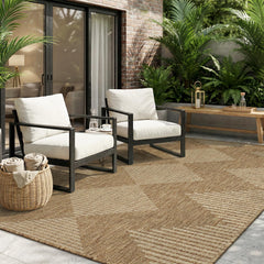 MontVoo Outdoor Rug 5x7 ft, brown beige geometric pattern front view