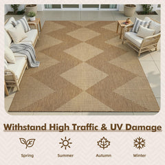 MontVoo Outdoor Rug 5x7 ft displayed on patio with furniture
