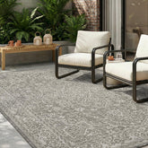 MontVoo Outdoor Rug 5x7 ft grey ivory vintage medallion front view