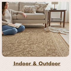 MontVoo Outdoor Rug 6x9 ft laid out on patio with outdoor furniture