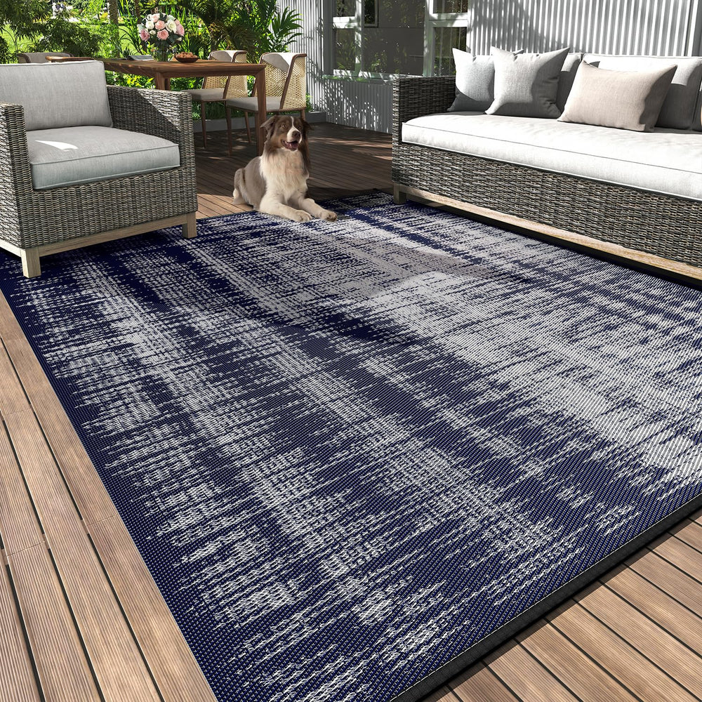 MontVoo Outdoor Rug 6x9 ft navy blue front view