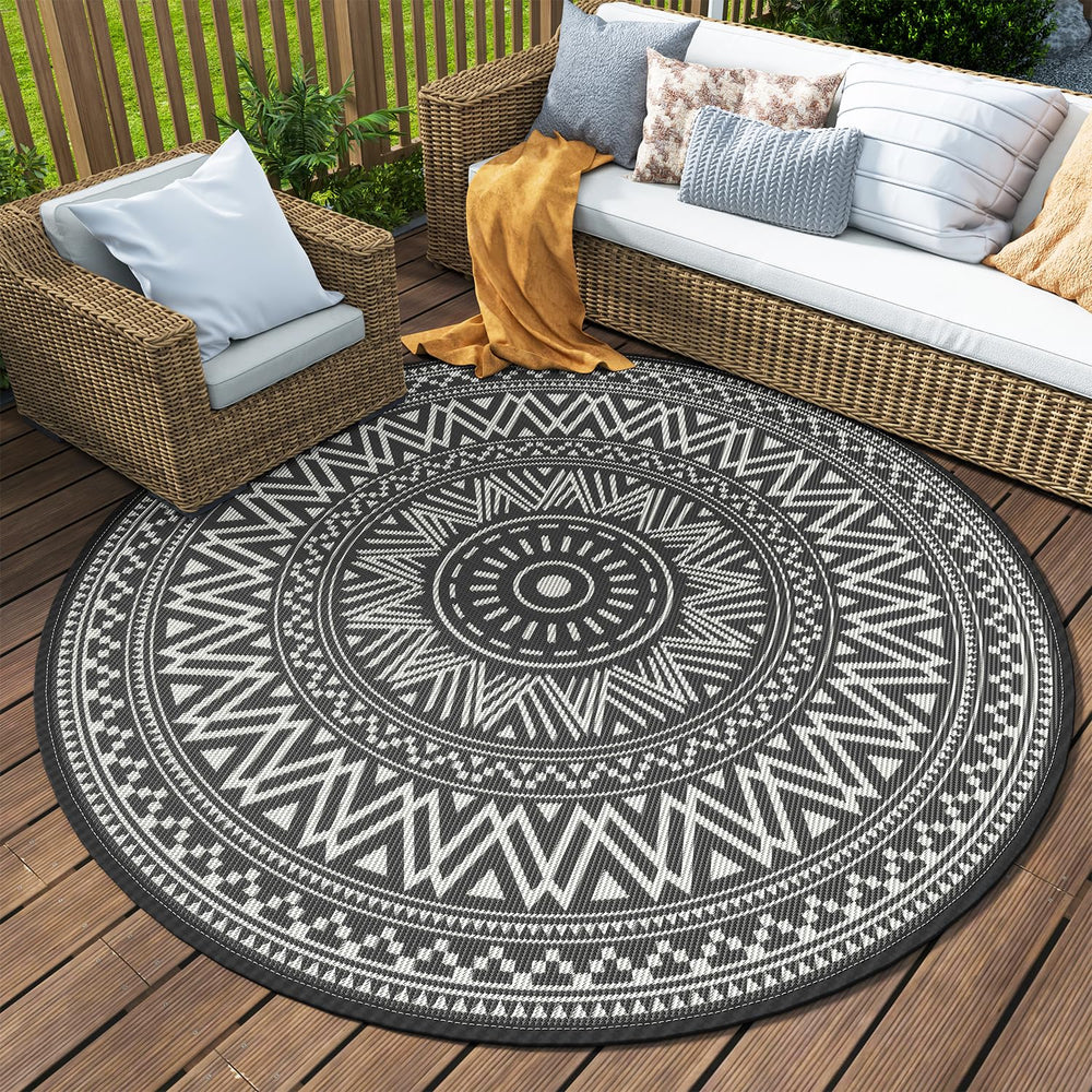 MontVoo Outdoor Rug 8ft Round Grey, front view