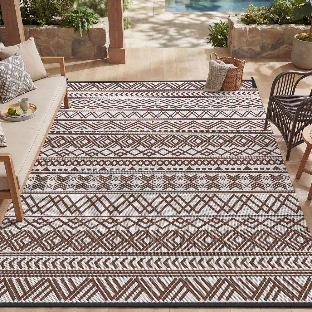 MontVoo Outdoor Rug 8x10 beige brown front view