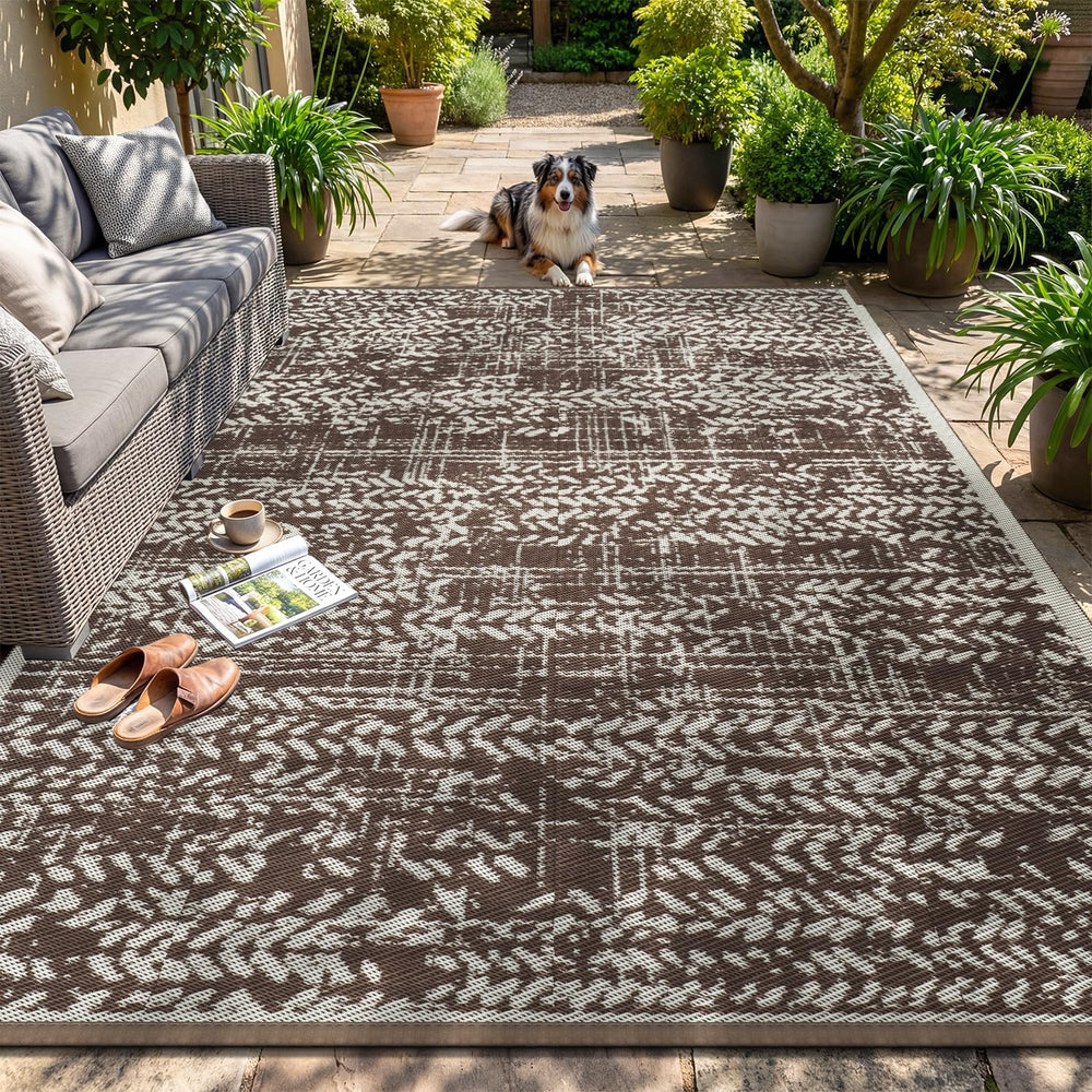 MontVoo Outdoor Rug 8x10 waterproof brown front view