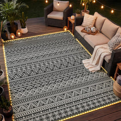 MontVoo Outdoor Rug 9x12 ft with LED strip lights front view