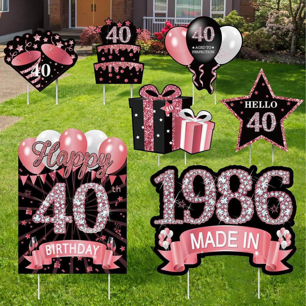MOORAY 40th birthday yard sign decorations set with rose gold elements
