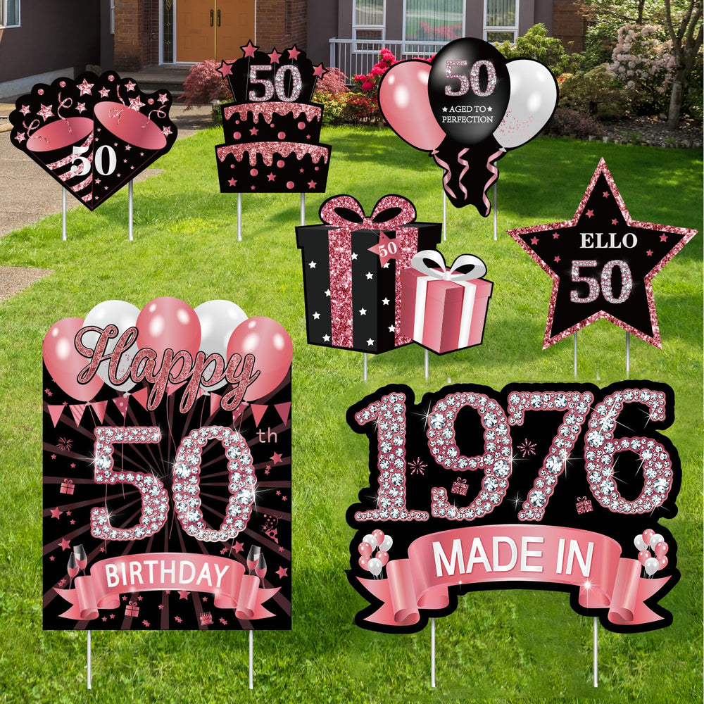 MOORAY 50th birthday yard sign decorations set with rose gold theme