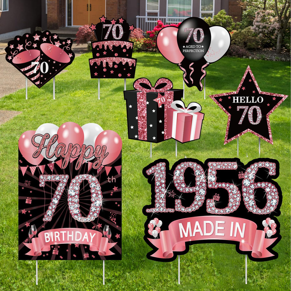MOORAY rose gold 70th birthday yard sign set with stakes