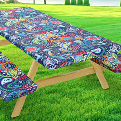 Moosfor 6ft fitted picnic table cover blue and orange front view