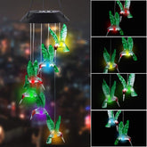 MorTime LED Solar Hummingbird Wind Chime front view with colorful lights