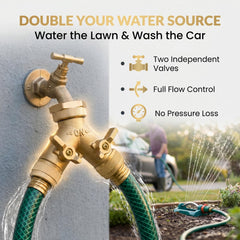 Morvat Brass Garden Hose Splitter with easy-grip handles