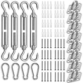 Morzejar shade sail hardware kit components including turnbuckles and hooks