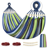 MOSFiATA Portable Camping Hammock in light green stripe, front view