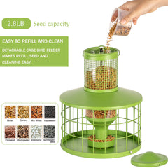 Mosloly Caged Bird Feeder side view showing clear seed tube