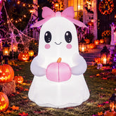 Motionchic 6 ft pink bow inflatable ghost front view