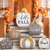 Moucuny 6 wooden pumpkin porch signs in dark colour, arranged for outdoor display