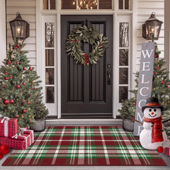 Moucuny Christmas Plaid Rug in red, green, and white front view