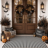 Moucuny Halloween Black and White Vertical Stripe Outdoor Rug front view