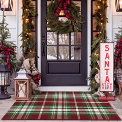 Moucuny Outdoor Christmas Doormat 3' X 5' with red green plaid pattern
