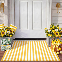Moucuny rug on a porch with seasonal decor