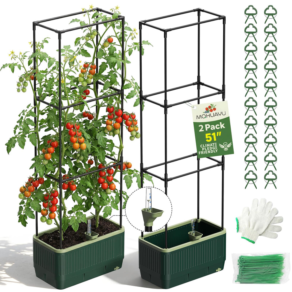 MQHUAYU 2 Pack 51" Self Watering Planter Box with Trellis, front view