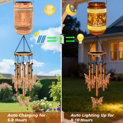 MRHEPHAESTUS wind chime hanging in a garden setting