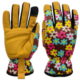 MSUPSAV Gardening Gloves large size, yellow with floral design, front view