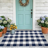 MUBIN Cotton Buffalo Plaid Rug 3' x 5' navy blue white front view