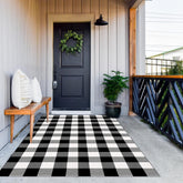 MUBIN Cotton Buffalo Plaid Rug front view, black and white