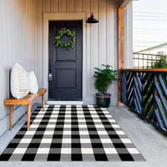 MUBIN Cotton Buffalo Plaid Rug front view, black and white