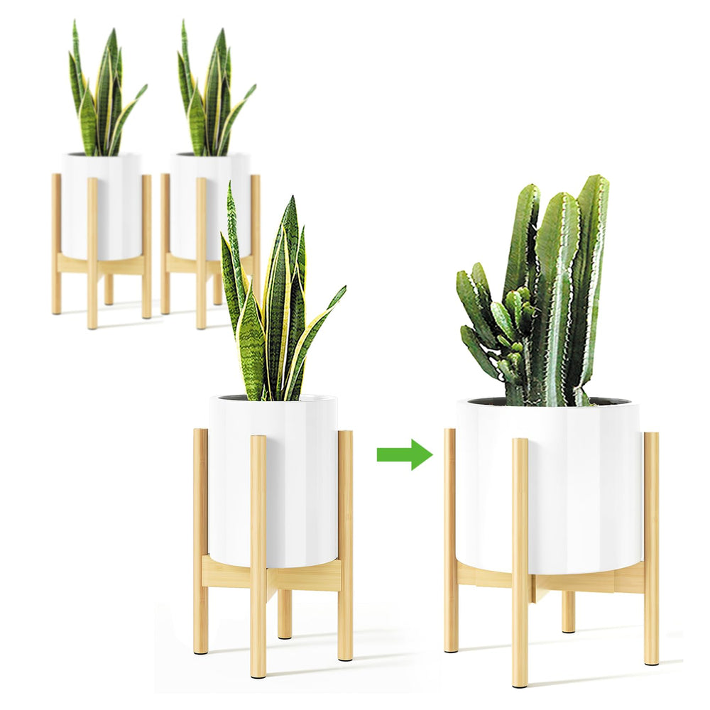 MUDEELA Plant Stand 14.5 Inch Tall Natural Bamboo Front View