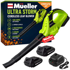 MUELLER HOME UltraStorm Cordless Leaf Blower green model front view