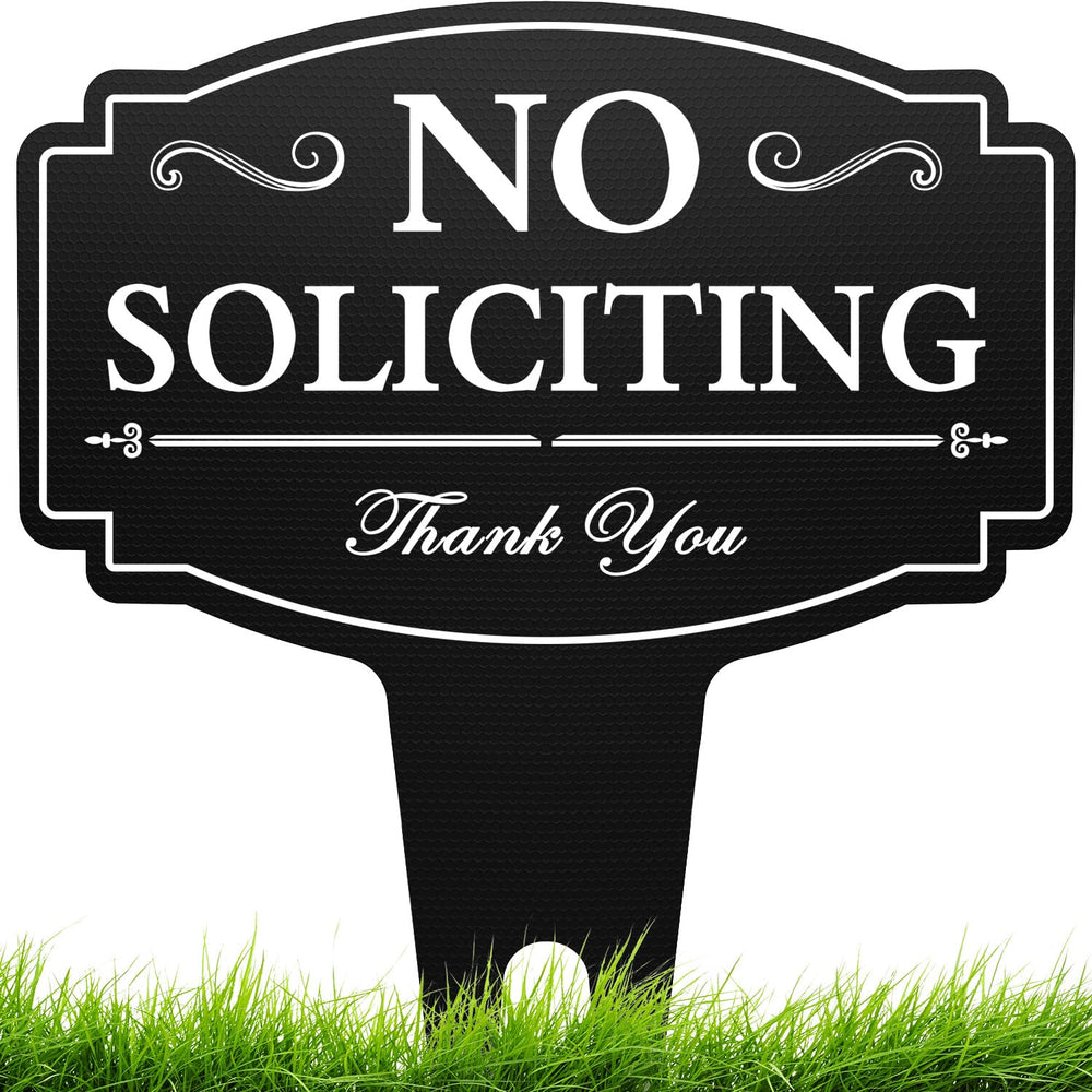 multiwins No Soliciting Sign front view, 14-inch by 11-inch, black and white design
