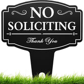 multiwins No Soliciting Sign front view, 14-inch by 11-inch, black and white design