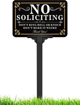 Multiwins No Soliciting Sign front view, adjustable height feature displayed
