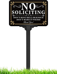 Multiwins No Soliciting Sign front view, adjustable height feature displayed