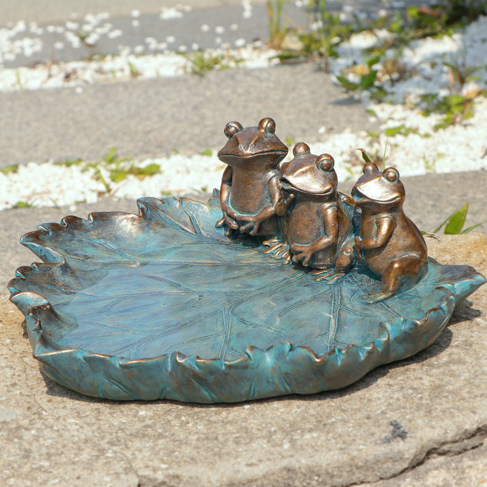 MUMTOP Bird Bath leaf design with frogs, front view
