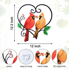MUMTOP metal wall art showing two cardinals inside a heart shape
