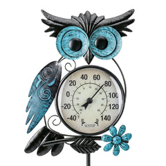 MUMTOP Outdoor Thermometer in blue with owl design front view