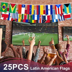 MVPRING Latin America flags hanging on a porch
