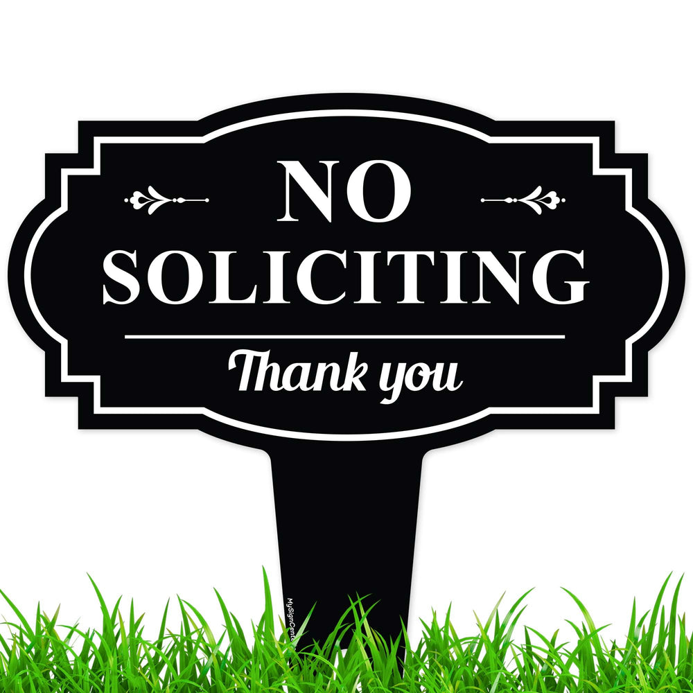 My Sign Center No Soliciting Sign 11x11 inches, black colour front view