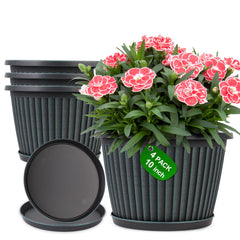 Myfeegoin 10 inch plastic planter pot in blue-green color with saucer