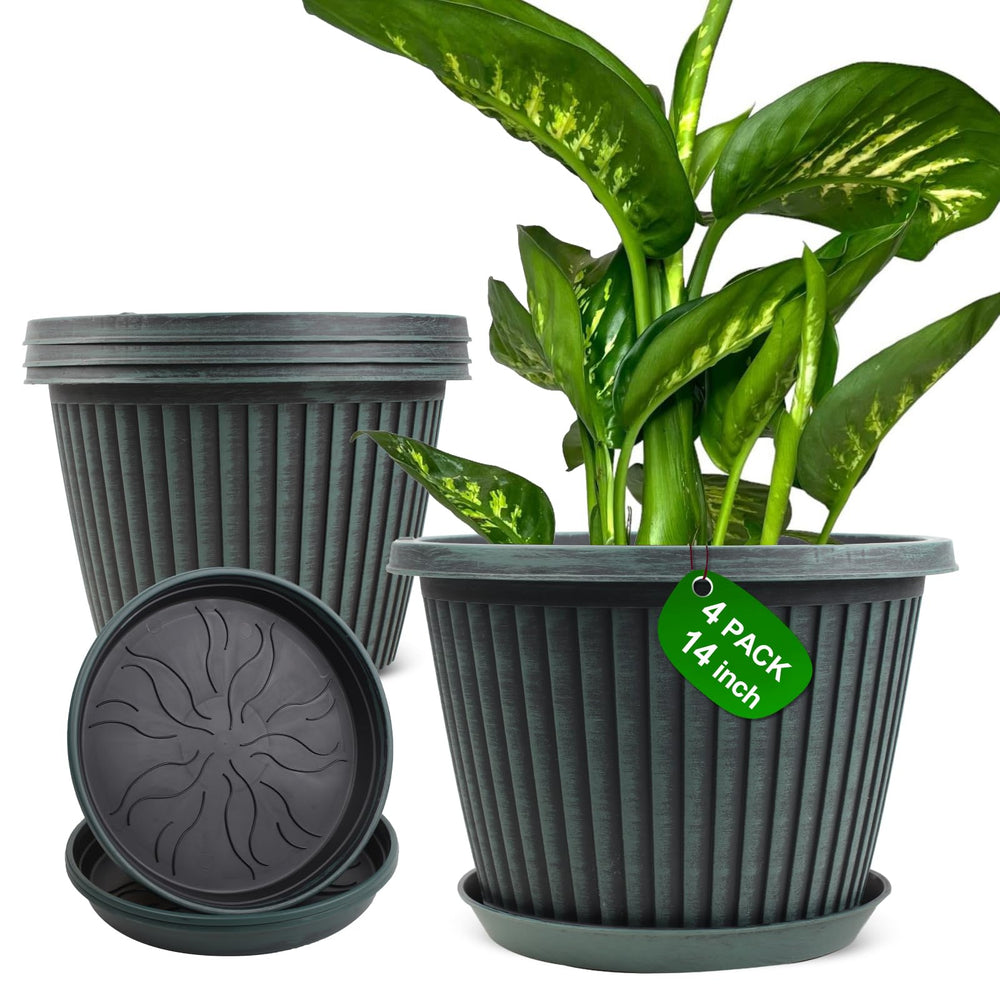 Myfeegoin 14 inch large planter in blue-green with saucer