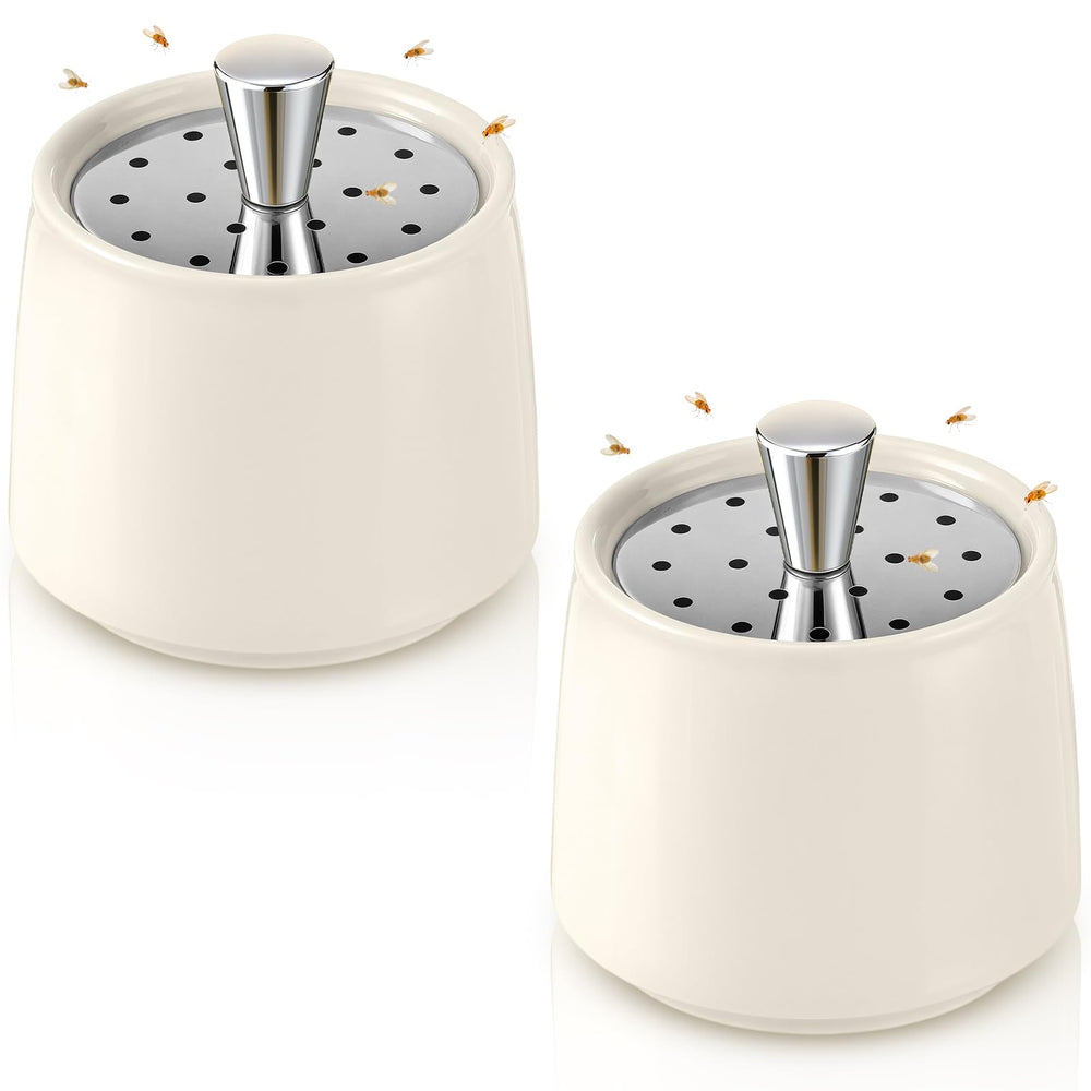 Mysora Ceramic Fruit Fly Trap front view with stainless steel lid