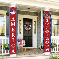 Mythcloud 250th Anniversary Banner in red and blue, front view