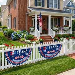 Mythcloud 4th of July Patriotic Bunting displayed on a porch