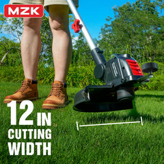 MZK 20V cordless weed wacker showing the adjustable handle