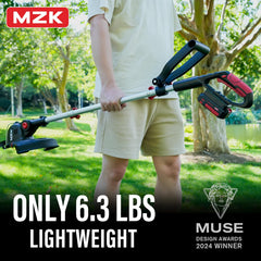 MZK 20V weed wacker with battery attached