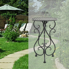 NAKUPE metal plant stands in a garden setting with flowers